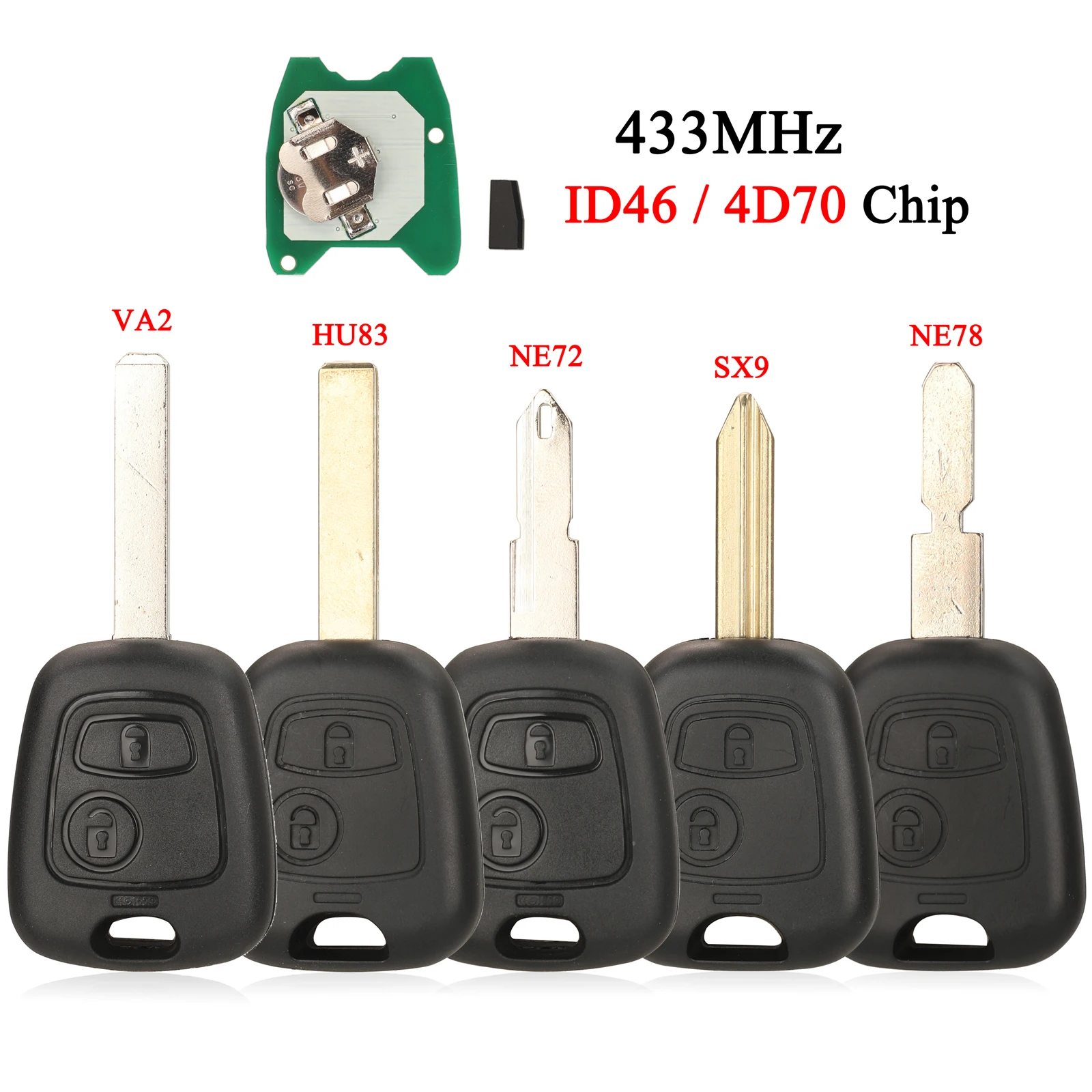 Jingyuqin 433 MHz Afstandsbediening Autosleutel ID46 4D70 Chip voor Citroen C1 C3 Peugeot 107 Toyota Aygo 2005-2014 VA2 HU83 NE72 NE78 SX9 Balde - afbeelding 2