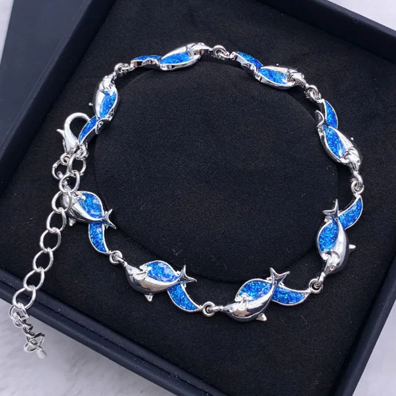 

Fashion Charm Dolphin Blue Opal Sea Bracelets for Women Boho Animal Bracelet Beach Ocean Jewelry Gift Bijoux Female 2023 New