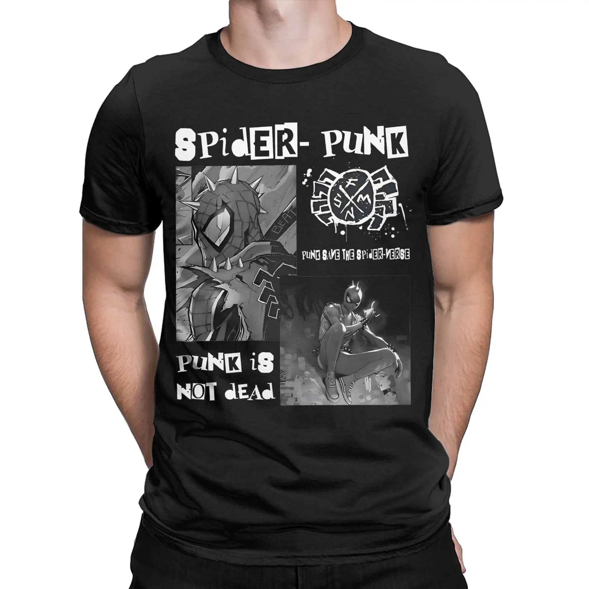 Men T-Shirt Hobie Brown SpiderPunk Spider Man Vintage Pure Cotton Tee Shirt Spiderverse Cool T Shirts Round Neck Clothes 4XL 5XL