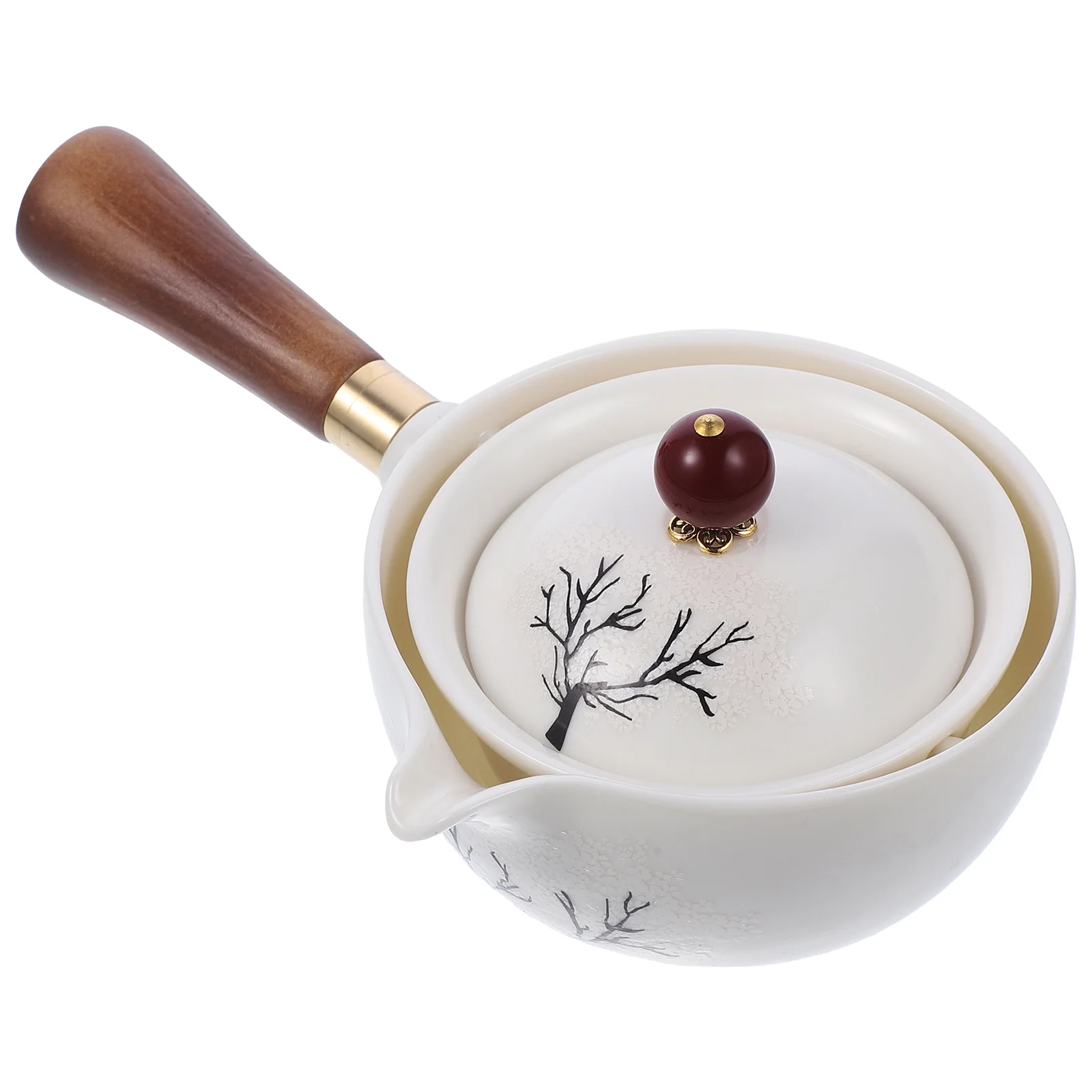 

360 Degree Rotating Ceramic Teapot Side Handle Heat Resistant Traditional Chinese Ware Home Office Household Handheld Loose Tea