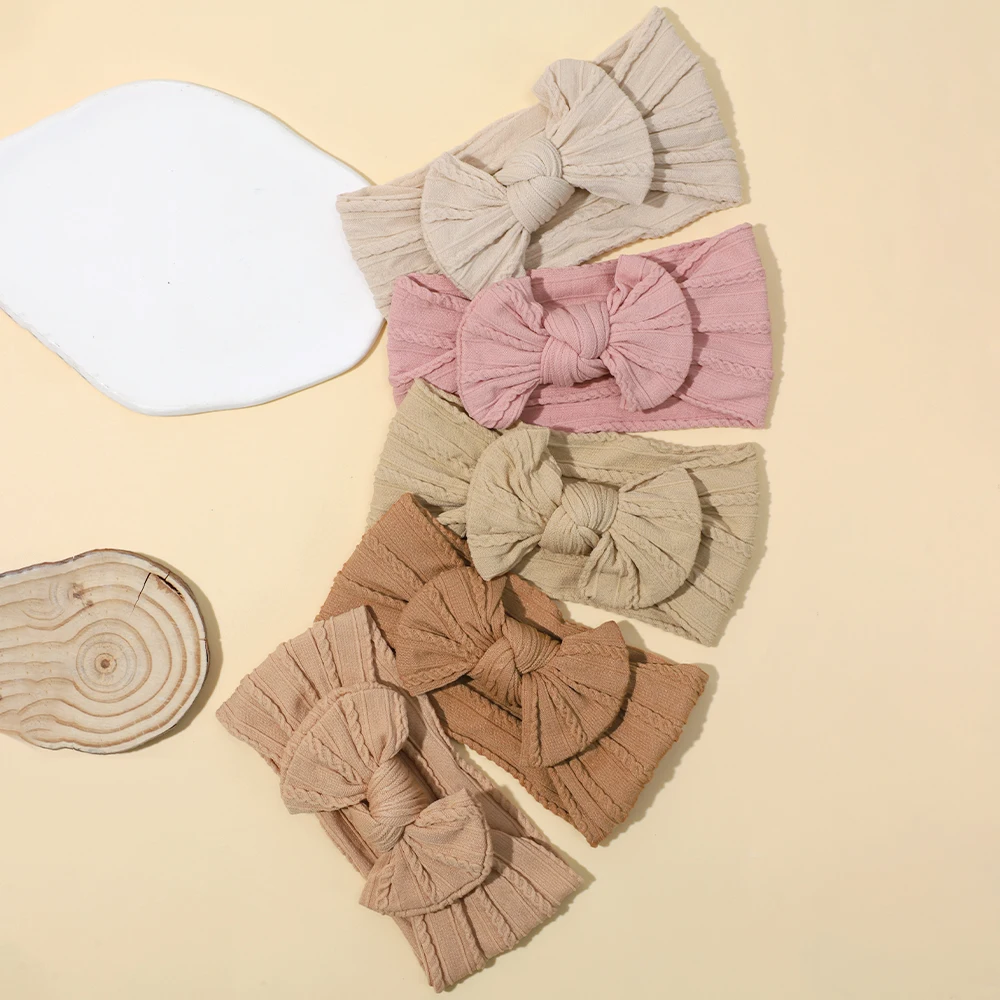 5Pcs/Set Baby Headband Cable Knit Bow Baby Girl Hair Bands For Newborn Infant Turban Soft Elastic Headwear Baby Hair Accessories