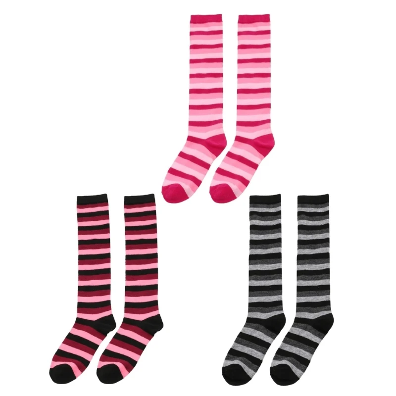 Multicolored Striped Long Socks Women and Men Colorful Knee High Stockings Leg Warmer for Cosplay Party Costume Hosiery