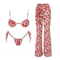 Floral 3Pcs Bikinis Sexy Women Swimsuits Female Push Up Swimwear Micro Bikini Set Bathingsuit Swim Suit Beachwear Print Biquini