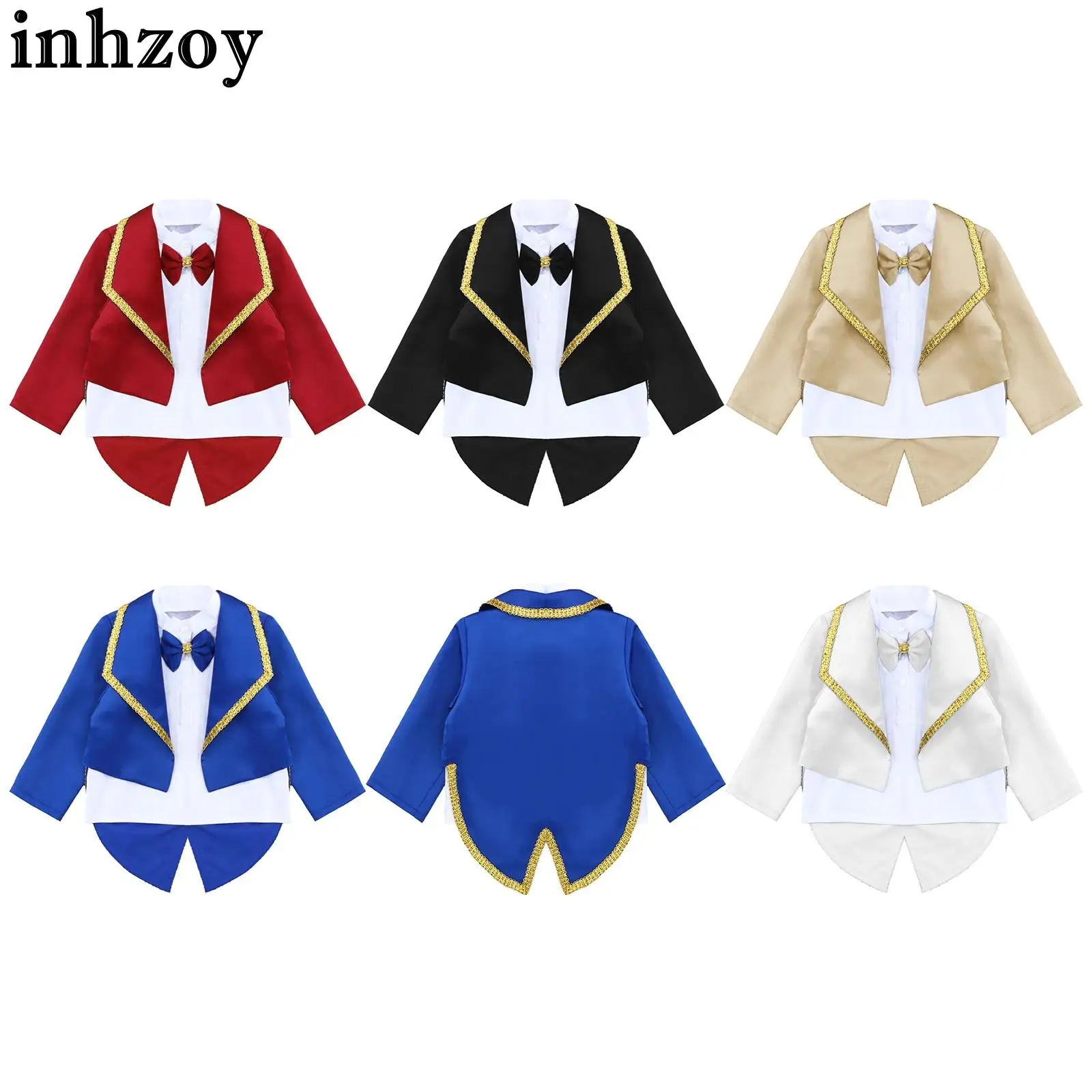 Baby Boys Christening Wedding Gentlemen Blazer Long Sleeve Bow Tie Fake Two Piece Tuxedo Christmas Halloween Cosplay Costume