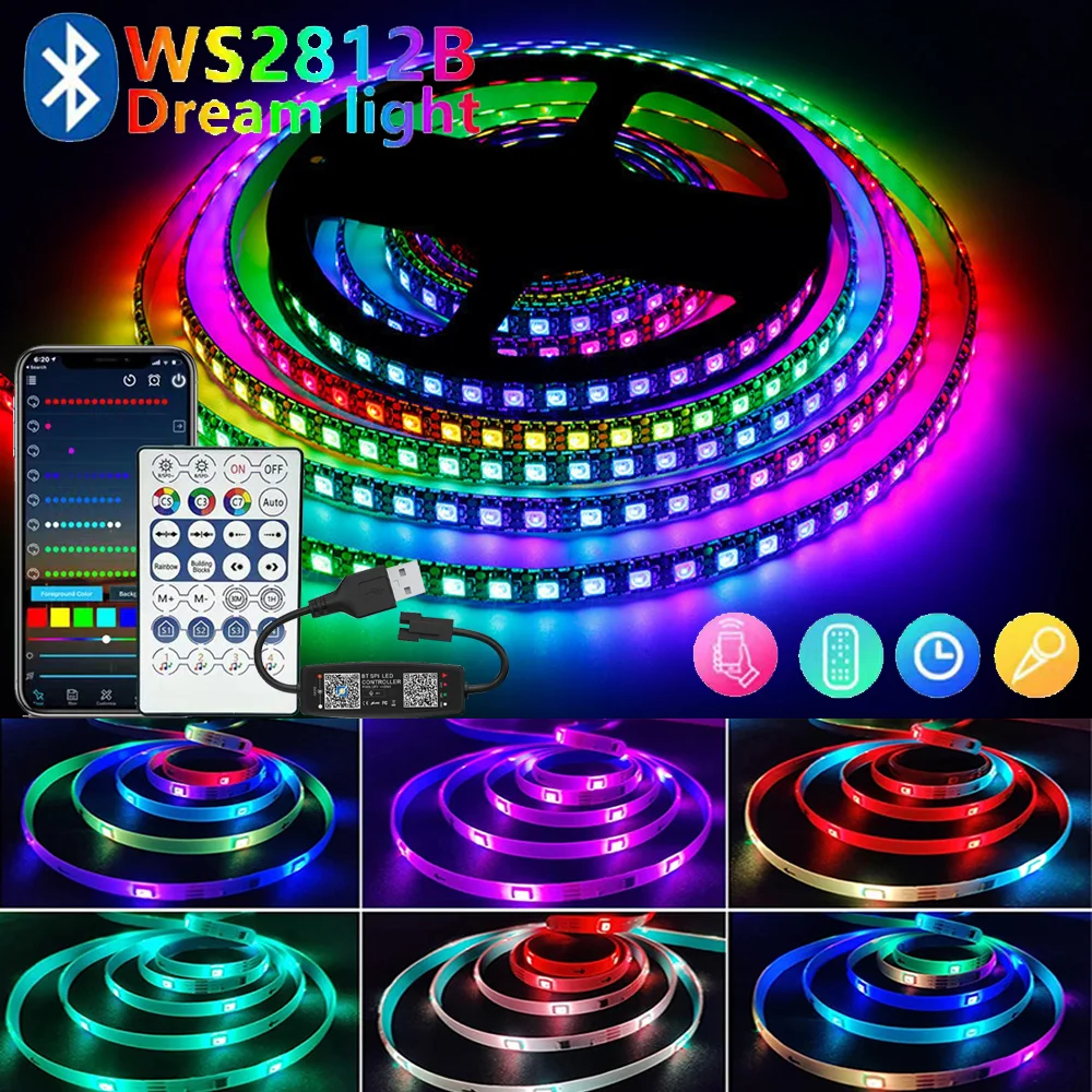 Ws2812B Rgbic Led Strip Light 5V Usb Wall Room Rgb String Tape Remote App Bluetooth Control 1-5M Adressable Ribbon Lamp Diode