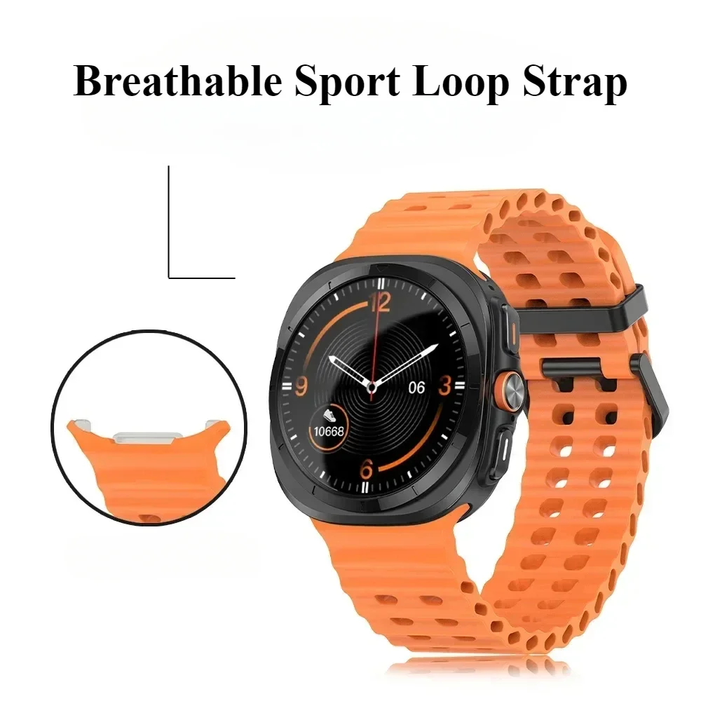 Ocean Silicone Band for Samsung Galaxy Watch 7 Ultra 47mm NO Gaps Bracelet Breathable Sport Loop Strap for SAMSUNG Watchband image 3