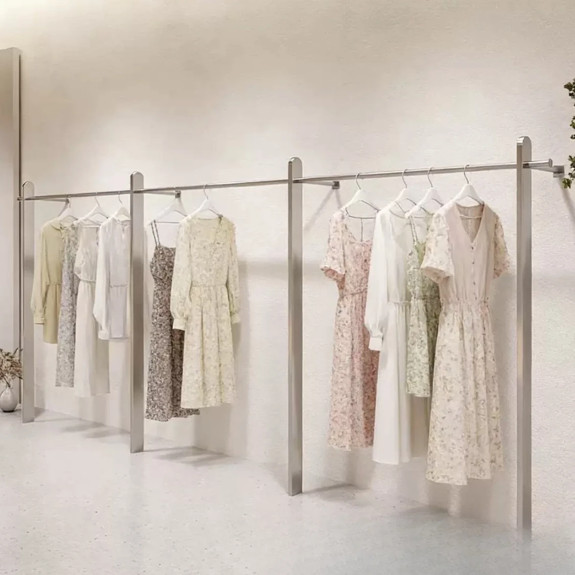High-end women's clothing store special wall display props side hanging clothes shelves stainless steel