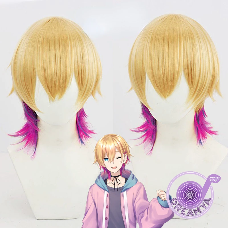 

Naruse Naru Cosplay Wig VTuber Hololive Yellow Pink Blue Mixed Short Synthetic Hair Heat Resistant Role Play Halloween Party