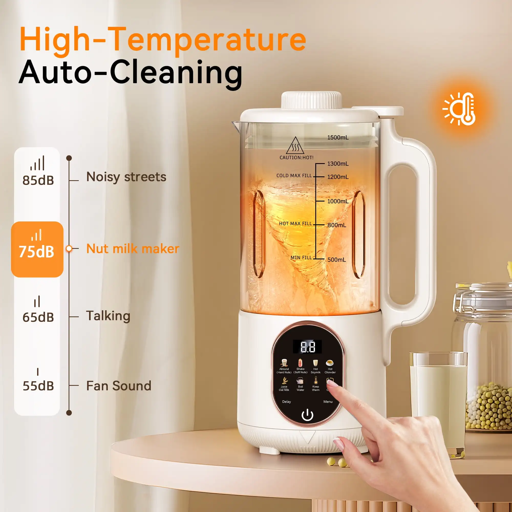 Macchina automatica per il latte di noci da 50 once, macchina per la produzione di mucche di mandorle e latte di soia caldo fatta in casa, a base vegetale 10 in 1 (1500 ml)