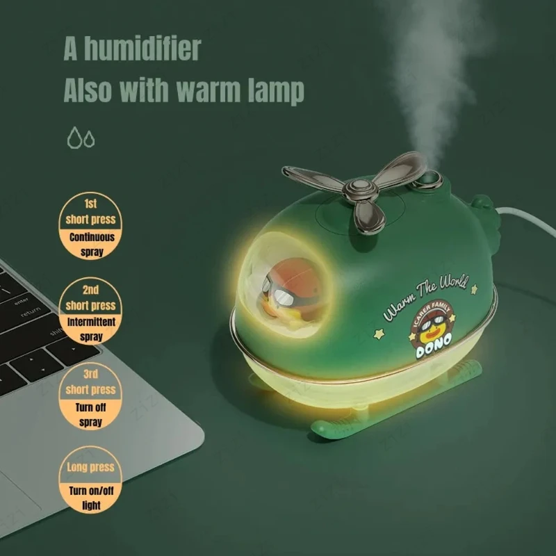 Cute Cartoon Helicopter Shaped Humidifier with Warm Night Light Silent Humidifier Winter Gift USB Desktop Humidifier