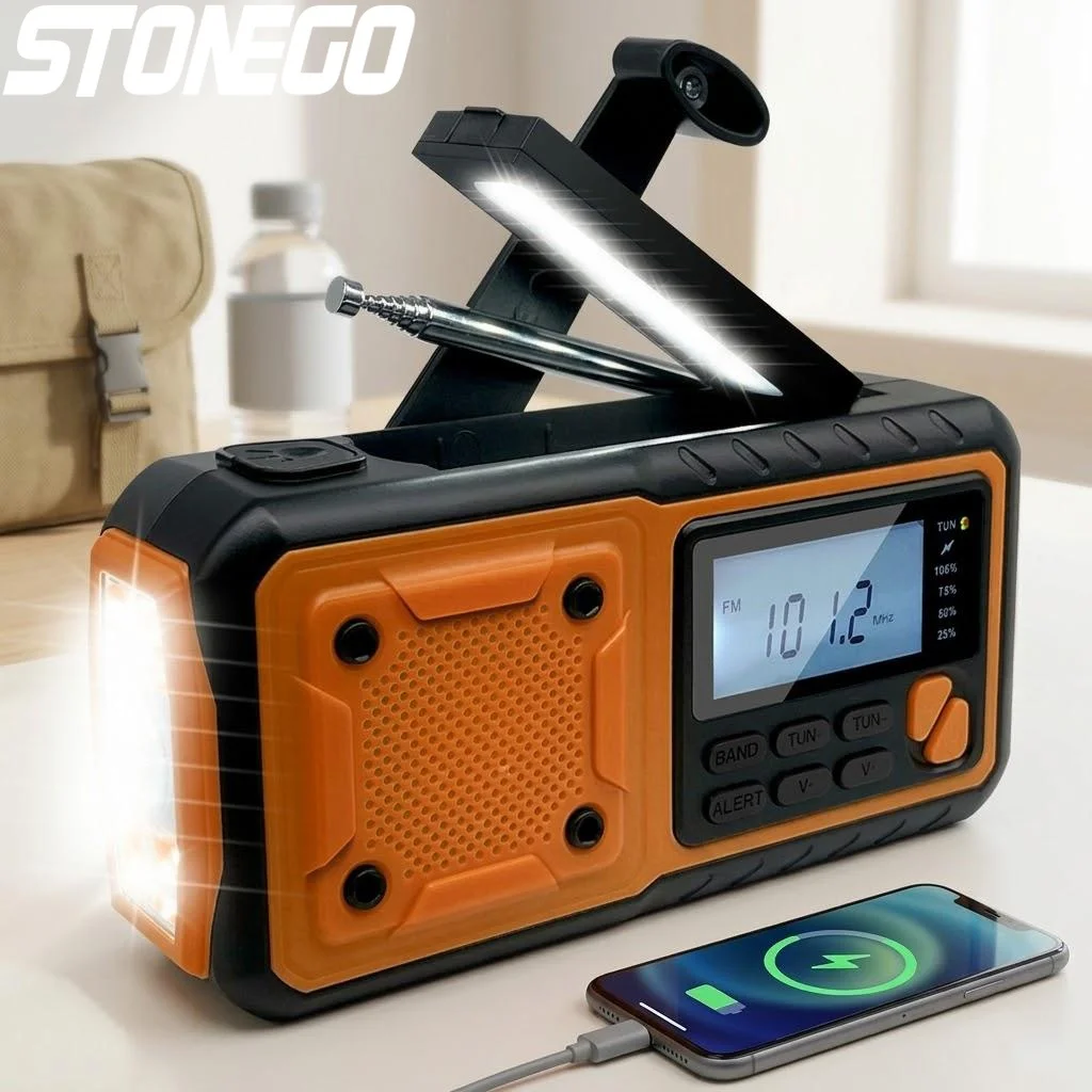 

Портативное устройство для кемпинга и выживания: радиоприемник AM/FM на солнечной энергии, оповещение о погоде, фонарик, внешний аккумулятор 4000 мАч