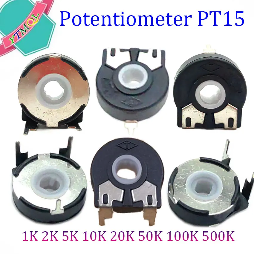 5pcs PT15 Adjustable Resistor 1K 2K 5K 10K 20K 50K 100K 500K Elliptical Hole Horizontal Potentiometer