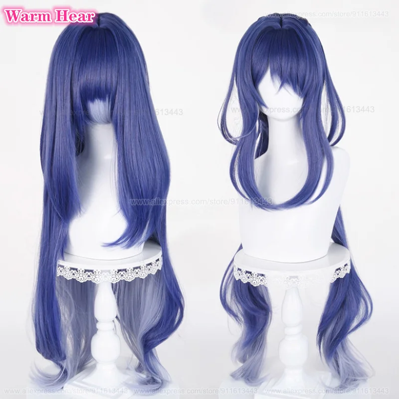 Peruka do Cosplay Anime Lauma Syntetyczne Włosy Długie 100cm Niebieski Gradient i Uszy Odporne na Ciepło Włosy na Halloween + Czepek pod Perukę