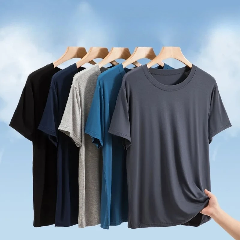 

Мужская футболка из модала с коротким рукавом, летняя тонкая однотонная толстовка, свободная верхняя одежда большого размера, толстовка с рукавом до локтя, топ, пижама ﻿