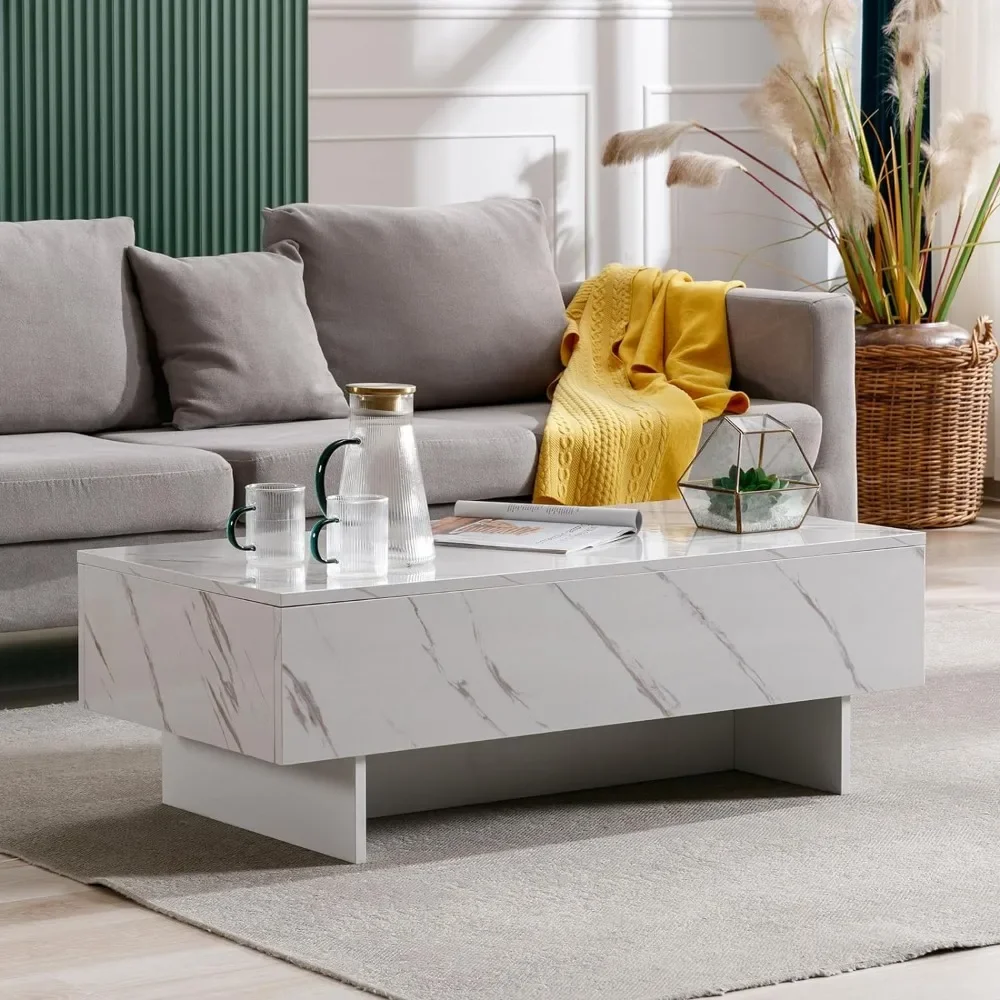 

Coffee Table 41" Marble White Cool for Living Room,Rectangular Glossy Smart Contemporary for Waiting Area,White coffee table