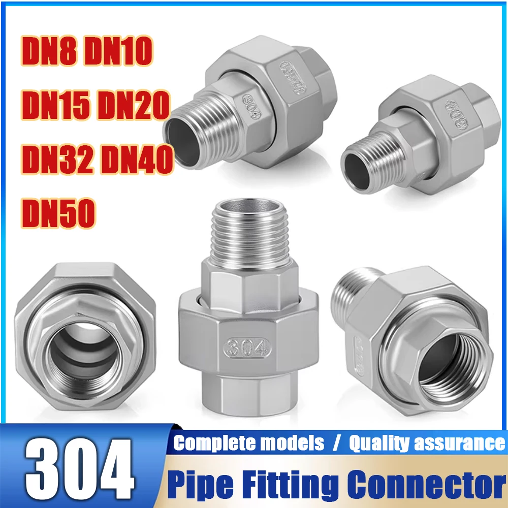DN8 DN10 DN15 DN20 DN32 DN40 DN50 BSPT NPT Female To Male Union Connector Coupler 304 Stainless Steel Plumbing Fitting Adater