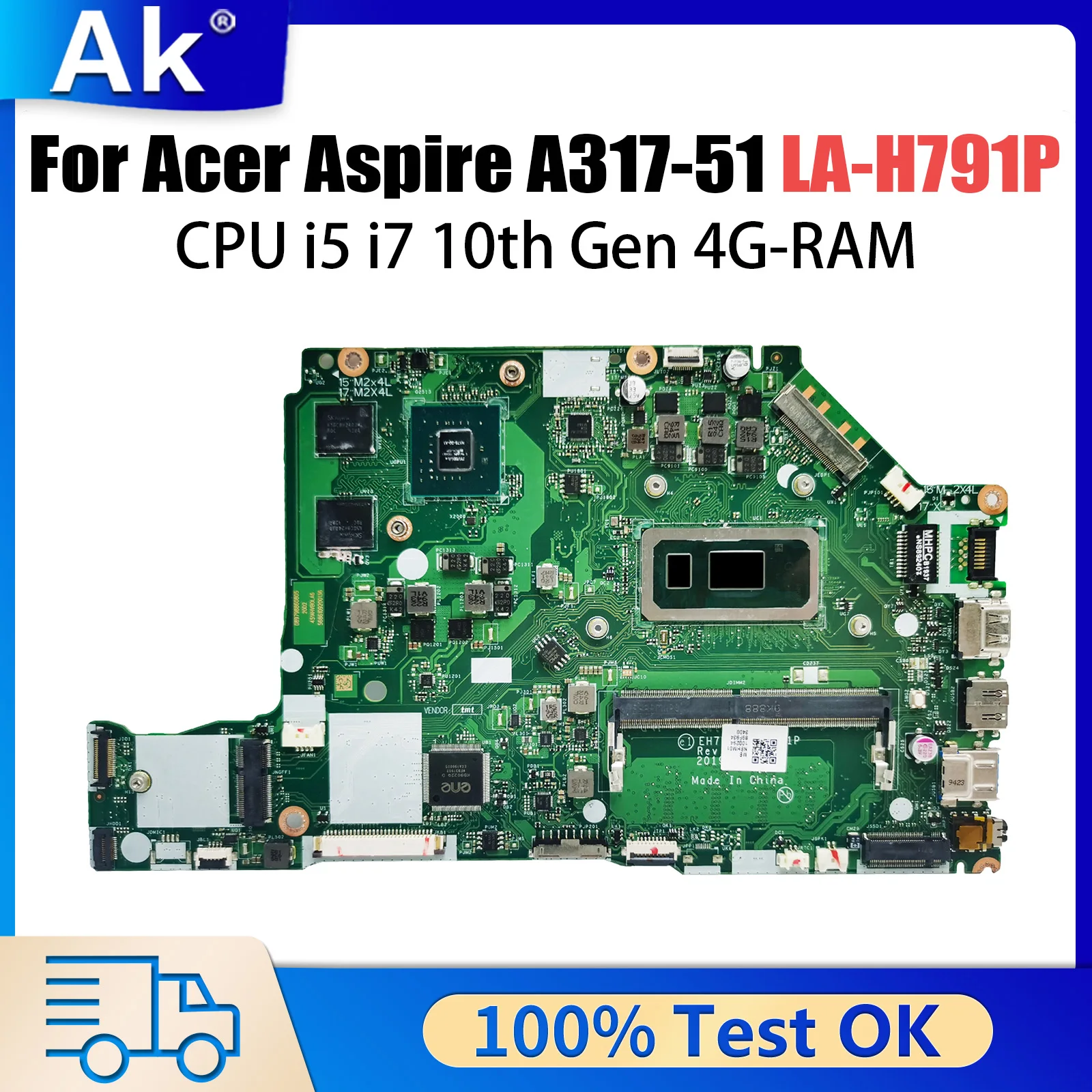 

For Acer Aspire A351-54G 215-51G Laptop Motherboard EH7LW LA-H791P SRFFX i5-8265U MX230 N17S-G0-A1 NBEFS11006 Mainboard
