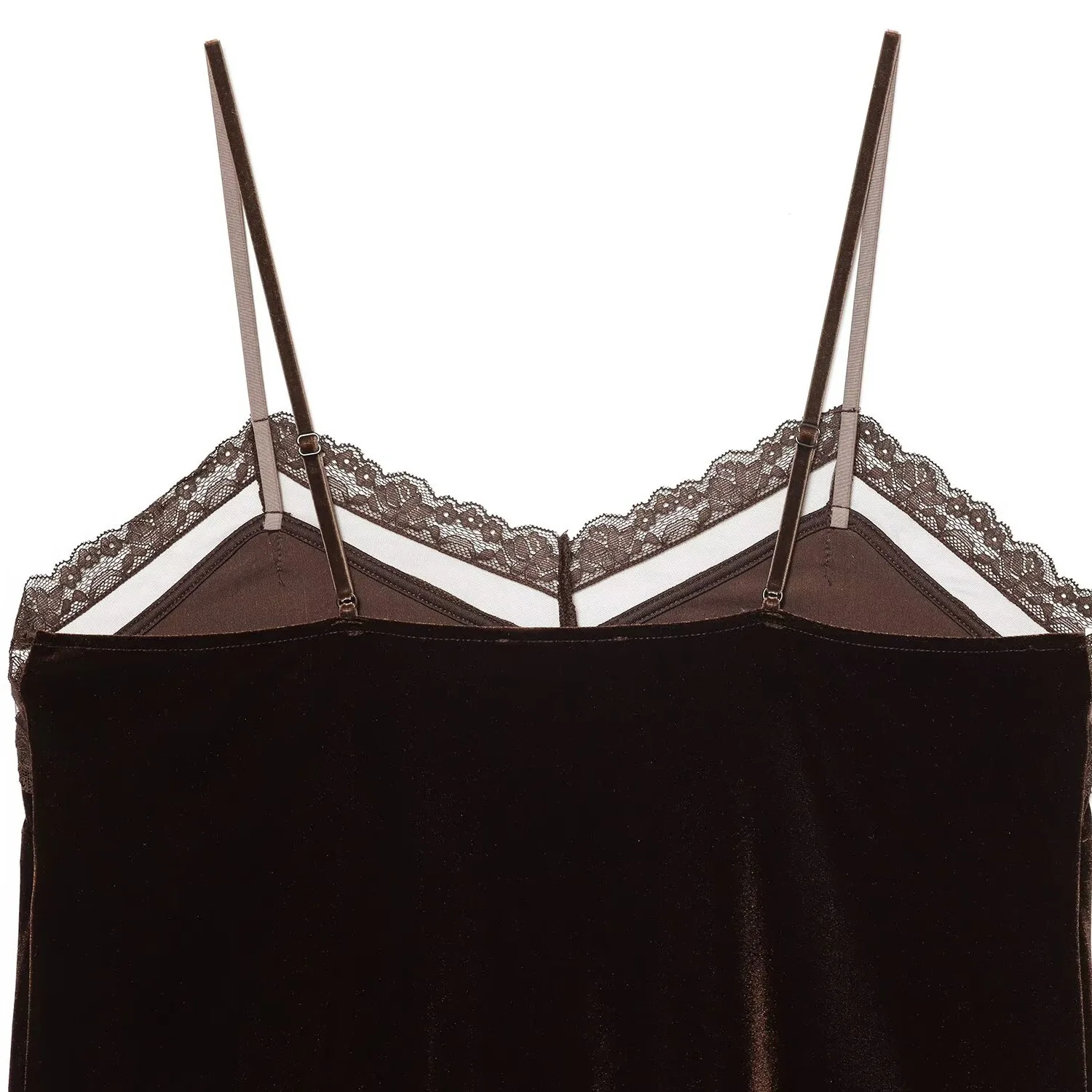 HH Damen Elegantes Samt-Top mit Spitzenbesatz V-Ausschnitt Ärmellos Spaghettiträger Rückenfreies Top Sommer Casual High-Street-Oberteil – Detail 5
