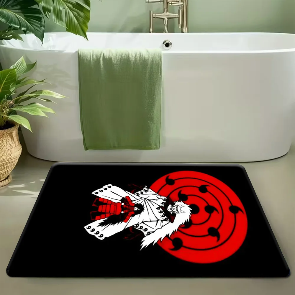 Alfombra de Baño con Estampado del Símbolo Sharingan de Anime Naruto Madara Uchiha y Rinne, Antideslizante, Absorbente y Lavable para Ducha y Bañera