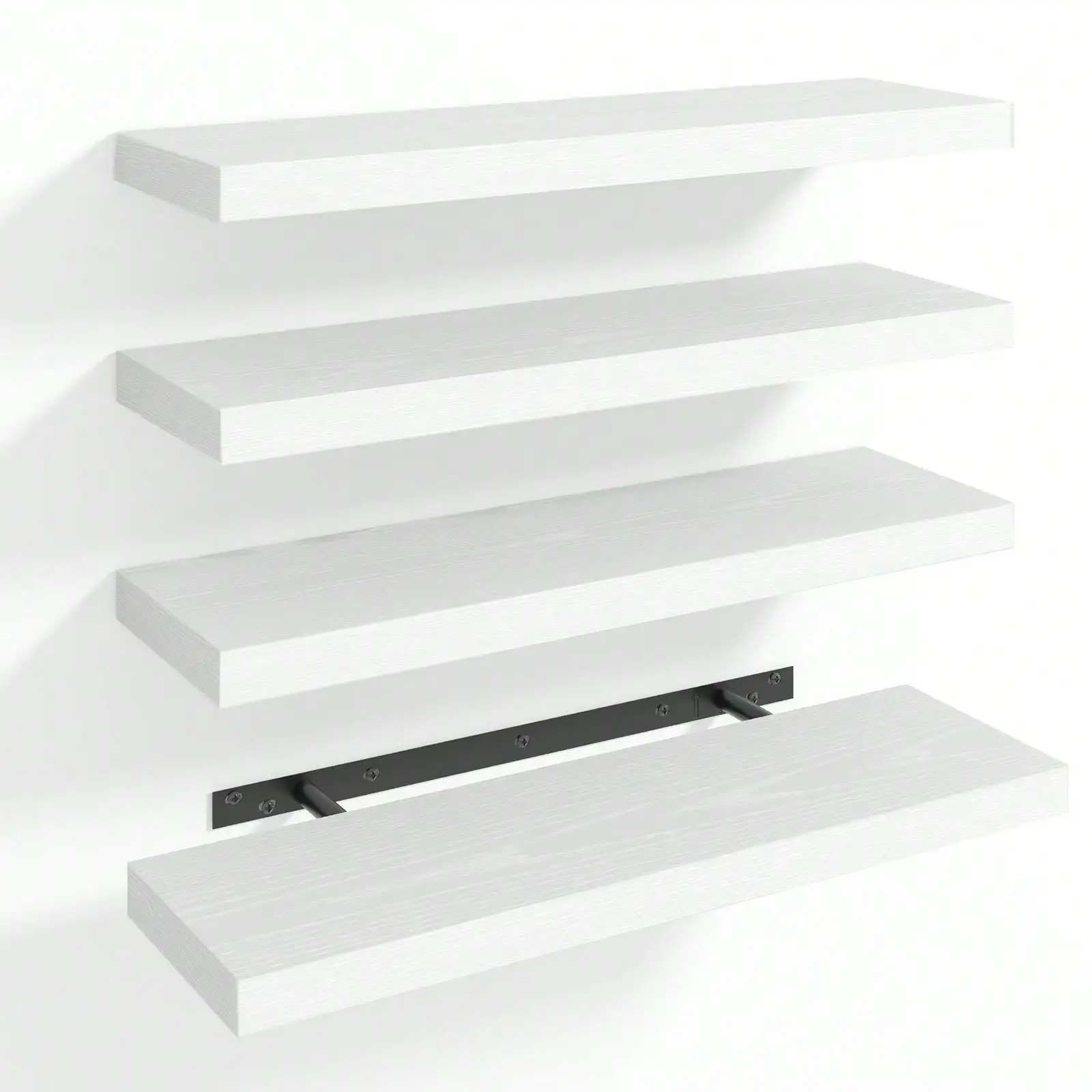 15.8 Inch Floating Shelves For Wall Modern White Wood Bathroom Storage Organizer Shelf Set Of 4 Wall Mounted Display Bookshelf With Hidden Invisible Brackets For Bathroom Bedroom Living Room Decor Housewarming Gift