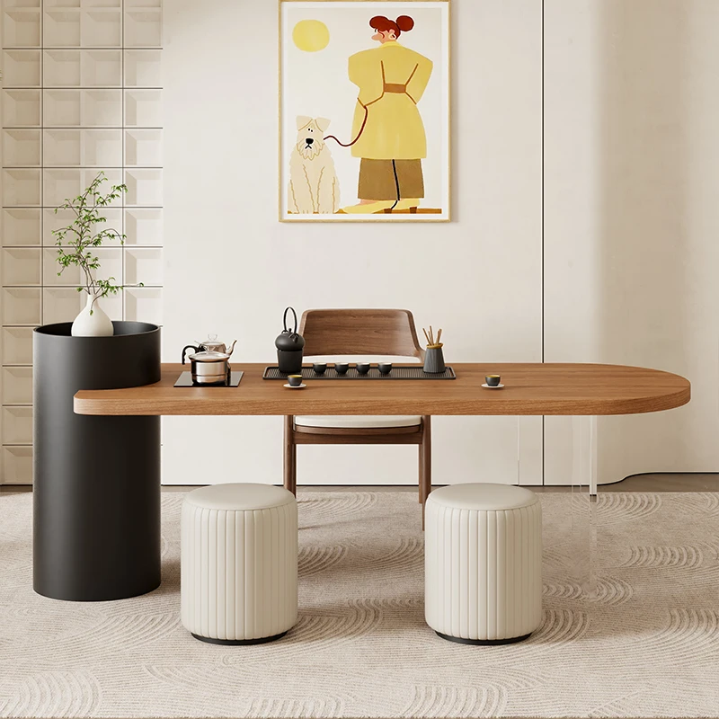 

Balcony tea table Kung Fu tea table and chair combination Small modern high-end simple household cream wind small tea table