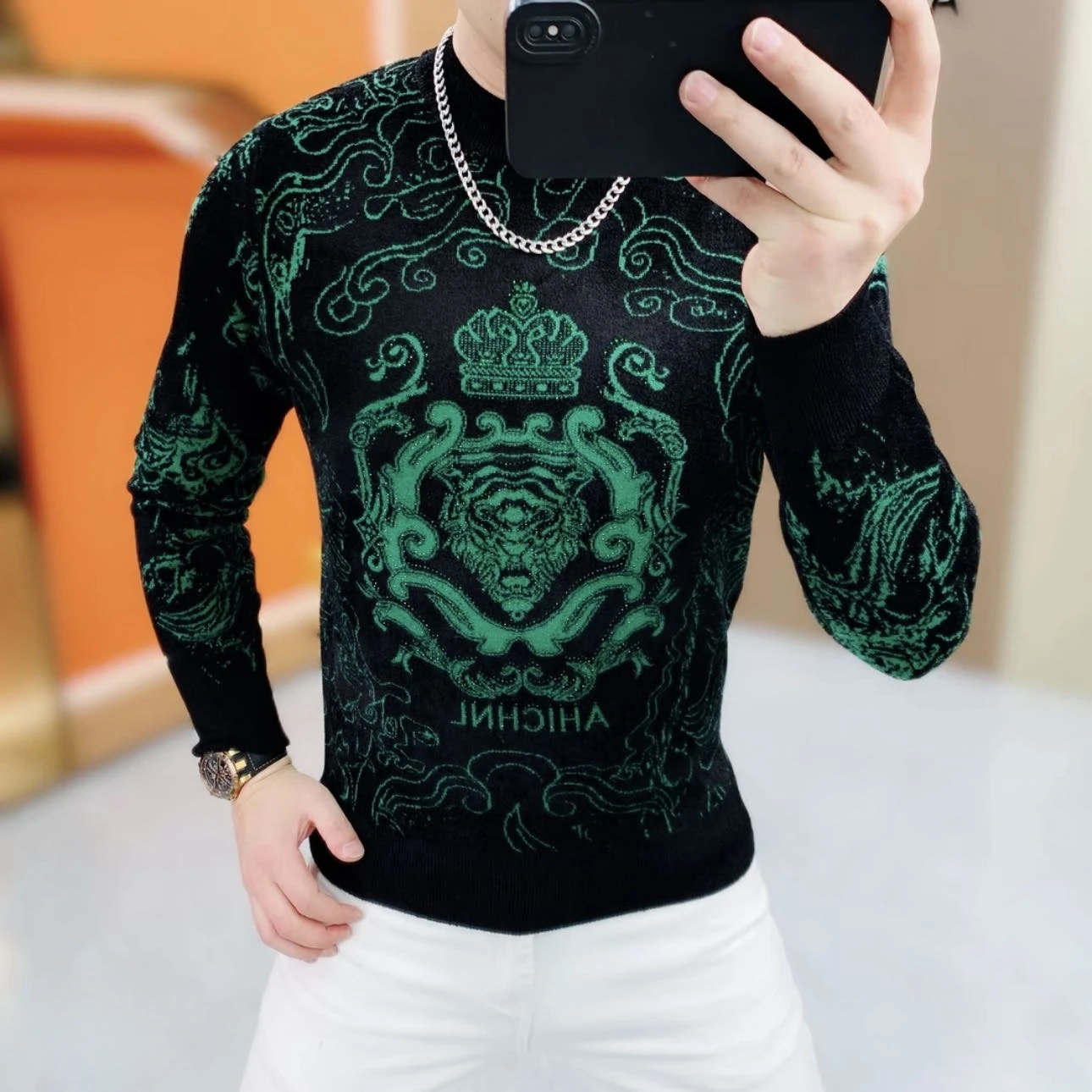 

Высококачественный мужской круглый бархатный трикотаж Faion, облегающий эластичный модный базовый слой, зимнее новое поступление, полиэфирное волокно