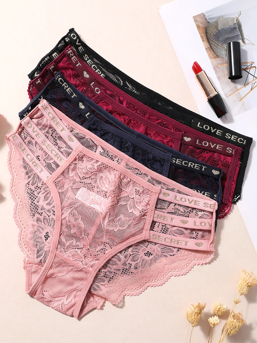 3PCS/Set Sexy Transparent Briefs Lace Panties for Women Lingerie Panties Floral Lace Female Underwear Ladies Underpants Lingerie