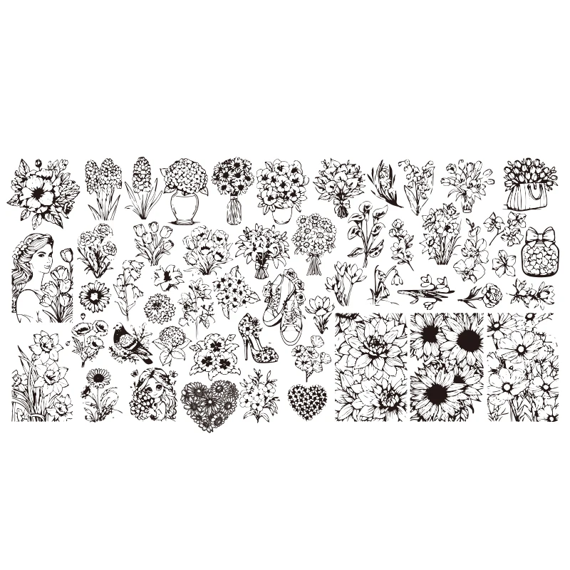 Pizzo Gatto Orso Elfo Nail Stamping Piatti Amore Cuore Foglie Fiori Design Piatti da stampa Modelli Unghie Art Stencil Timbro Strumenti
