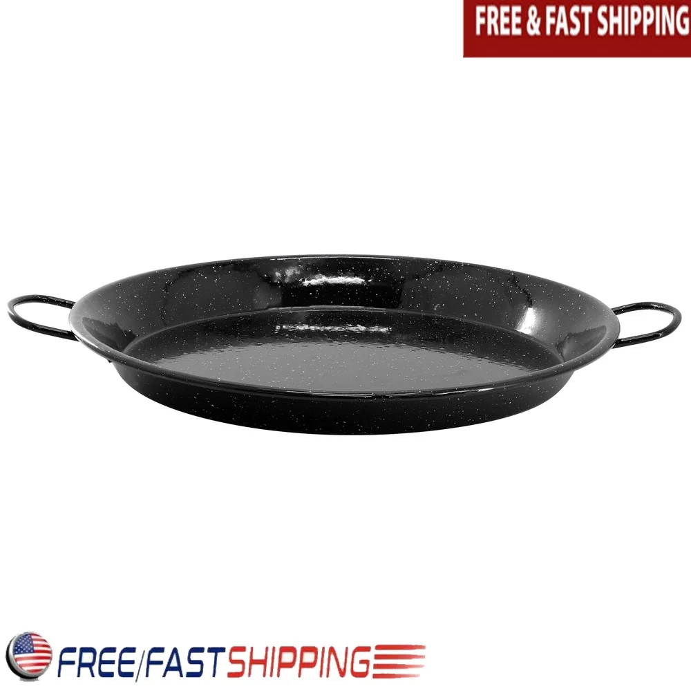 Sartén Paella grande de acero esmaltado, superficie de cocina de 15 pulgadas, ideal para fiestas, reuniones, fácil de limpiar, resistente a las manchas con asas laterales
