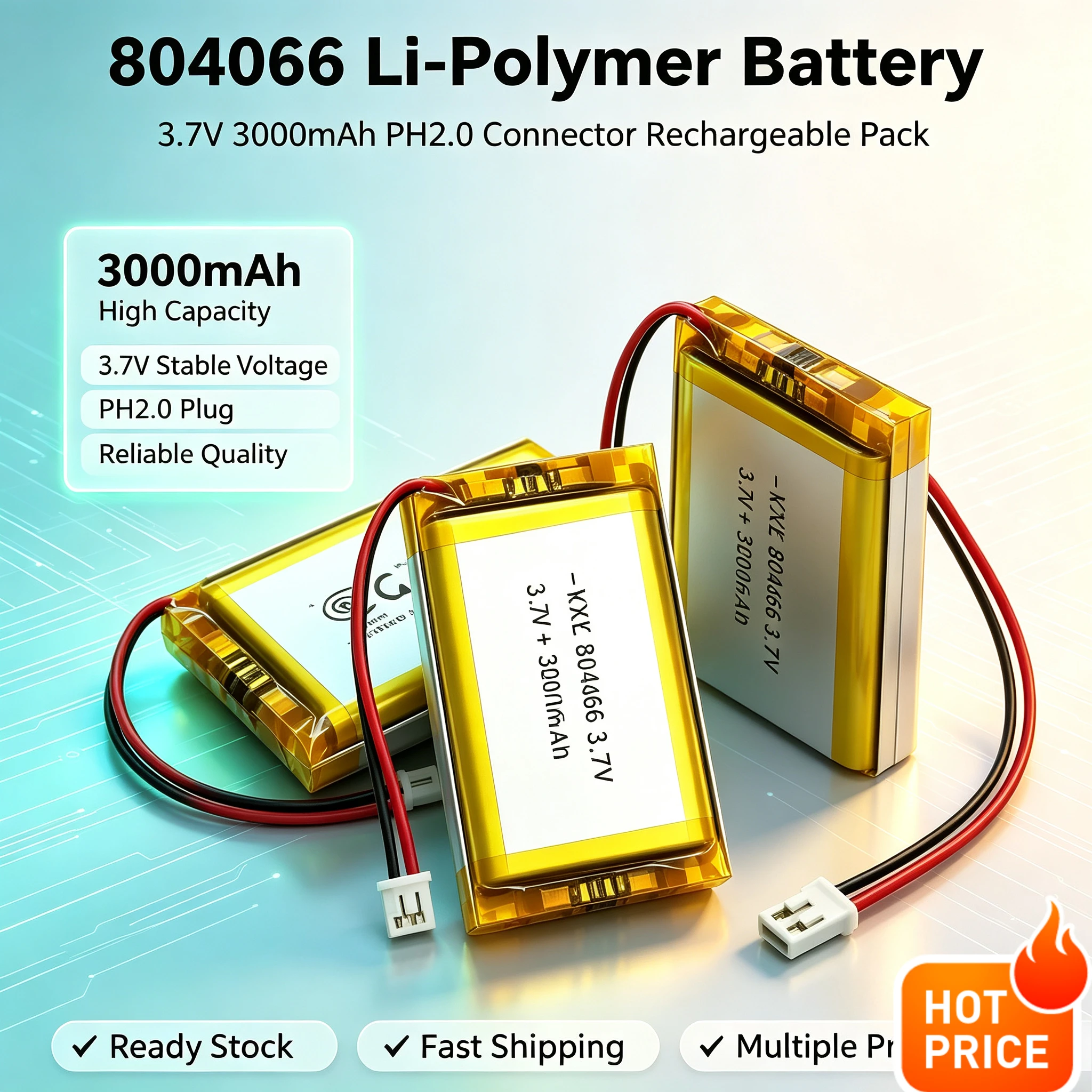 3000mAh 804066 Li-Polymer Rechargeable Battery 3.7V PH2.0 Plug For R36S Game Machine High Capacity Power Supply