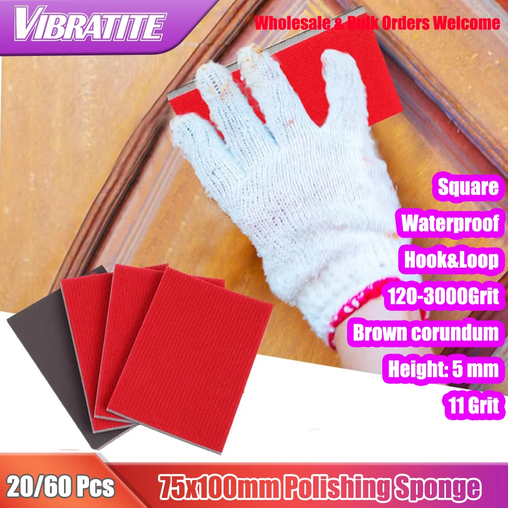 20/60 Pcs 75x100mm Square Soft Foam Sanding Block Set 120-3000Grit Dry Wet for DIY Model Drywall Metal Wood Furniture