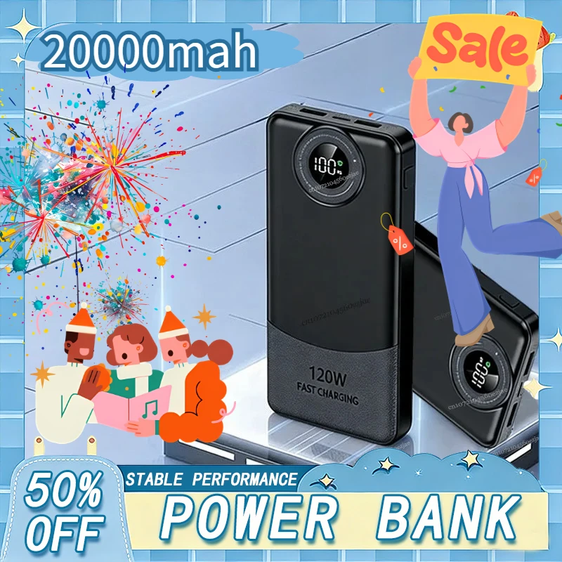 

120W Power Bank 200000mAh Ultralarge Capacity Super Fast Charging Fast For Mobile Power External Battery For iphone16 15 14