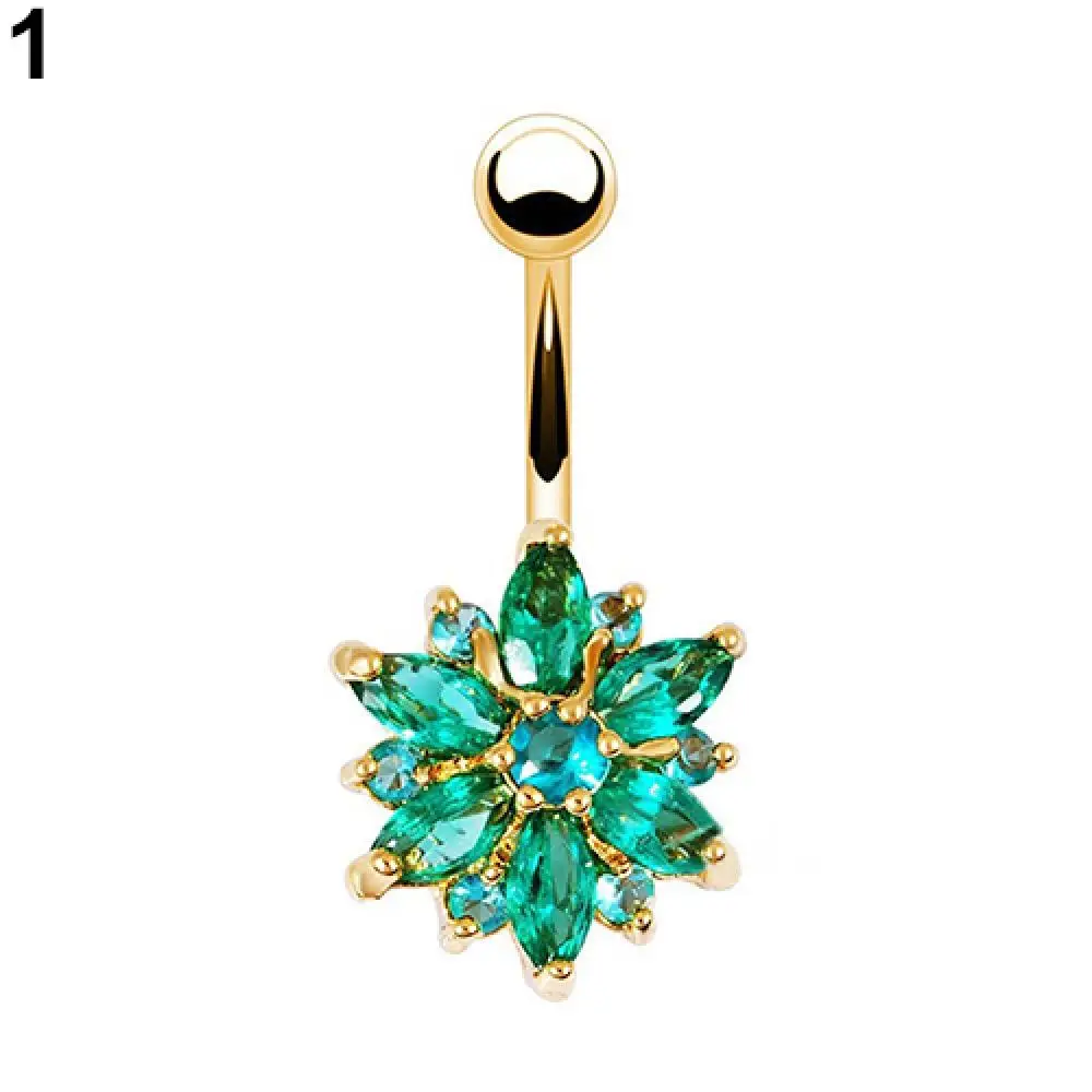 Women Rhinestone Flower Belly Button Navel Ring Bar Body Piercing Jewelry Charm piercing ombligo waist beads