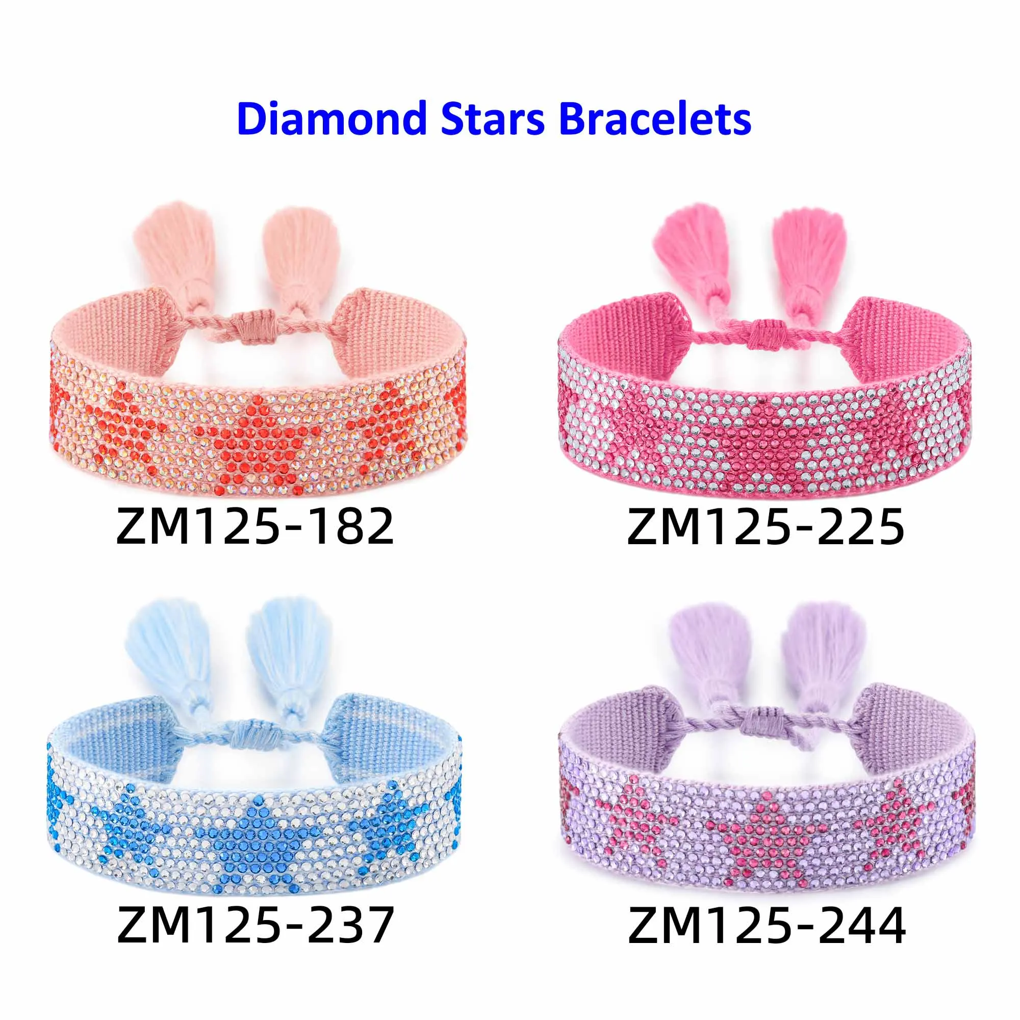 4pcs Diamond Star Bracelets Wholesale Handmade Tassel Wristband Girls Woven Braided Bracelet Custom Designs Acceptable