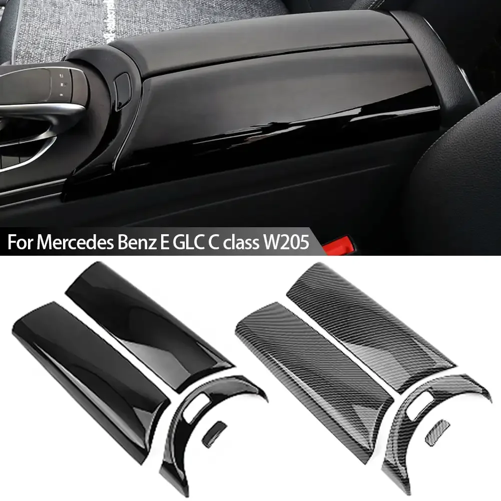 4Pcs Carbon Fiber Car Center Armrest Box Panel Switch Button Cover Interior Accessories For Mercedes Benz E GLC C class W205