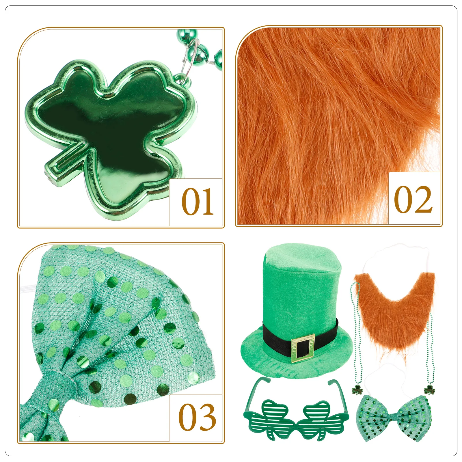

Festive Patrick's Day Costume Accessories Irish Decoration Set Party Props Hat Beard Glasses