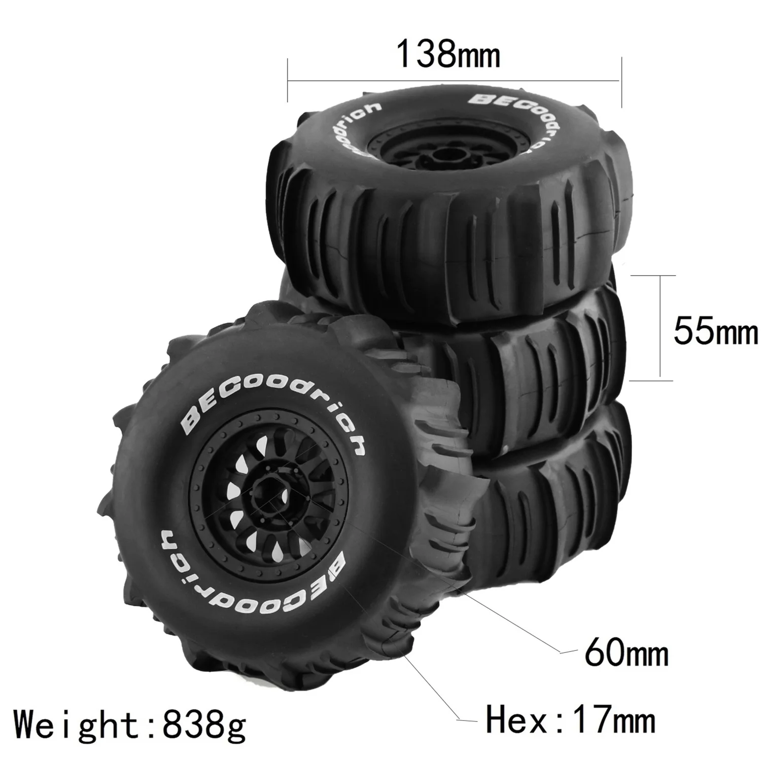 4Pcs 138mm 1/7 Desert Short Course Truck Sand Tire 17mm Wheel Hex for ARRMA Mojave TRAXXAS UDR Yikong DF7 FS Off-road Buggy