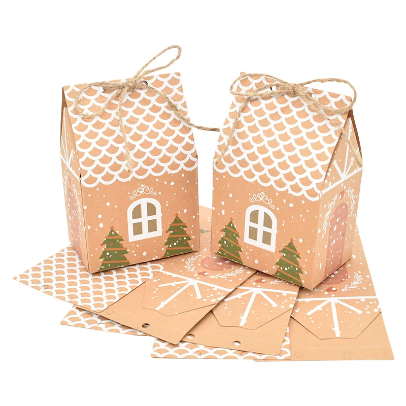 5/10pcs Christmas House Shape Candy Box Gift Bags Xmas DIY Cookie Candy Packaging Boxes Party Decoration Christmas Tree Pendants