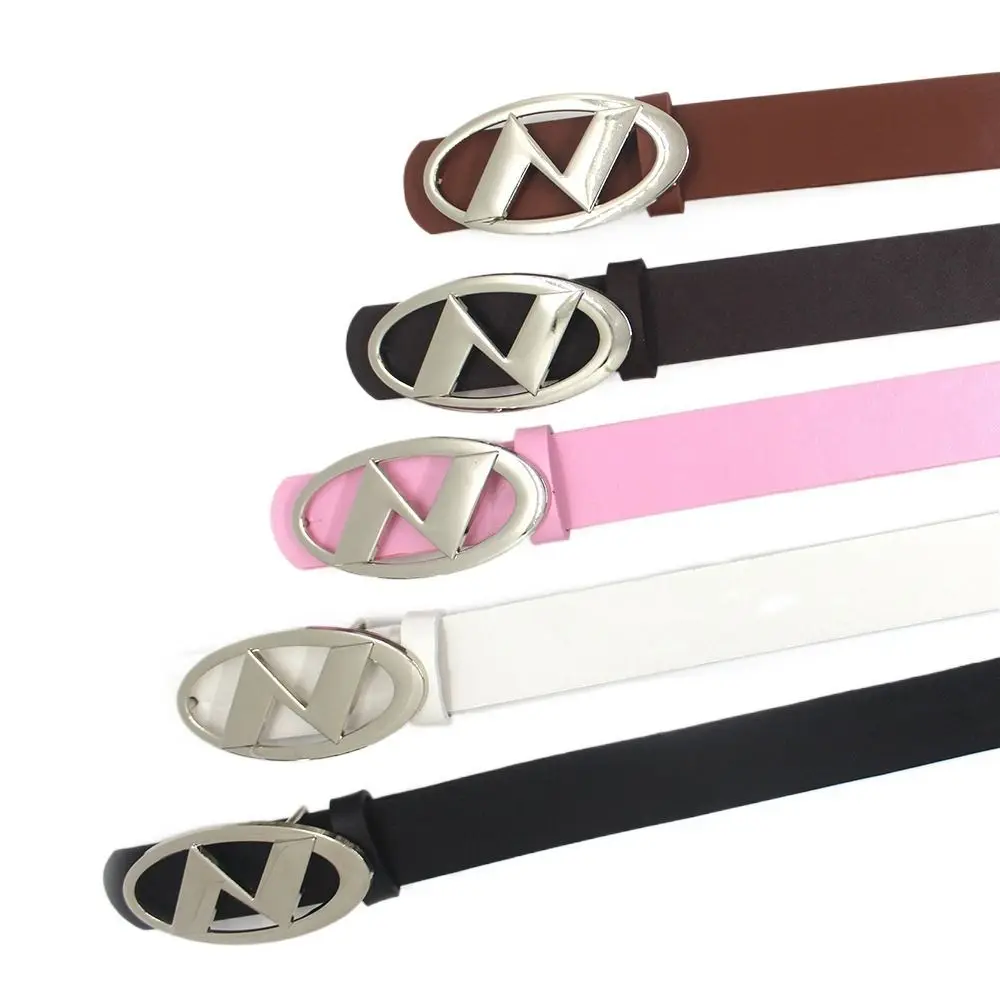 

Metal Buckle PU Leather Letter Belt Letter N Oval Buckle Y2k Style Waist Belt All-match Ins Style Metal Trouser Decoration