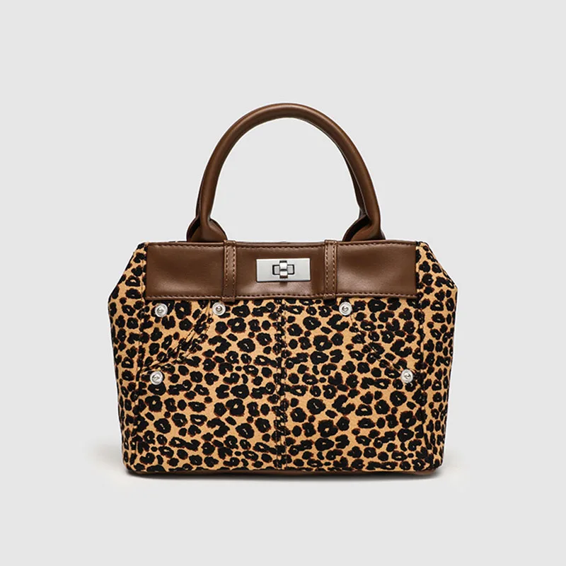 Tas selempang wanita retro motif macan tutul vintage, tas selempang kasual serbaguna cocok untuk penggunaan sehari-hari