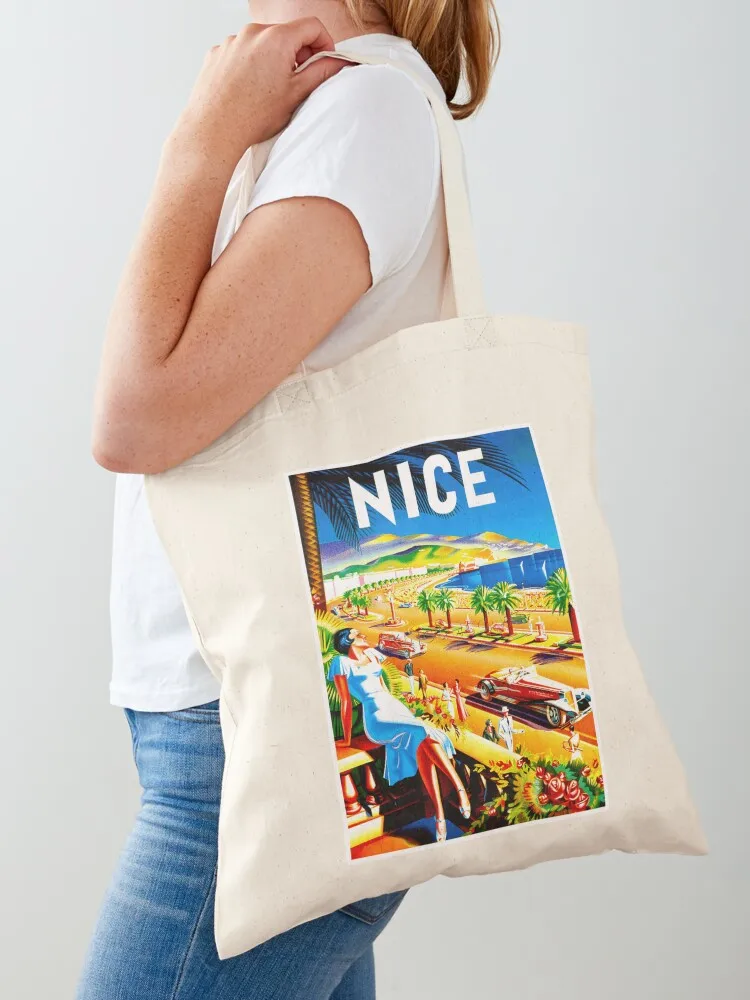 

NICE : Vintage French Riviera Travel Advertising Print Tote Bag Women's handbag Shopping bags Canvas bag