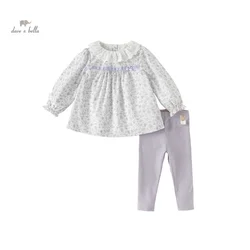 Dave Bella Children Set 2024 New Spring Girls Two-Piece Pants Top Comfortable Casual Fashion Cute Sweet Floral Outdoor DB1248394