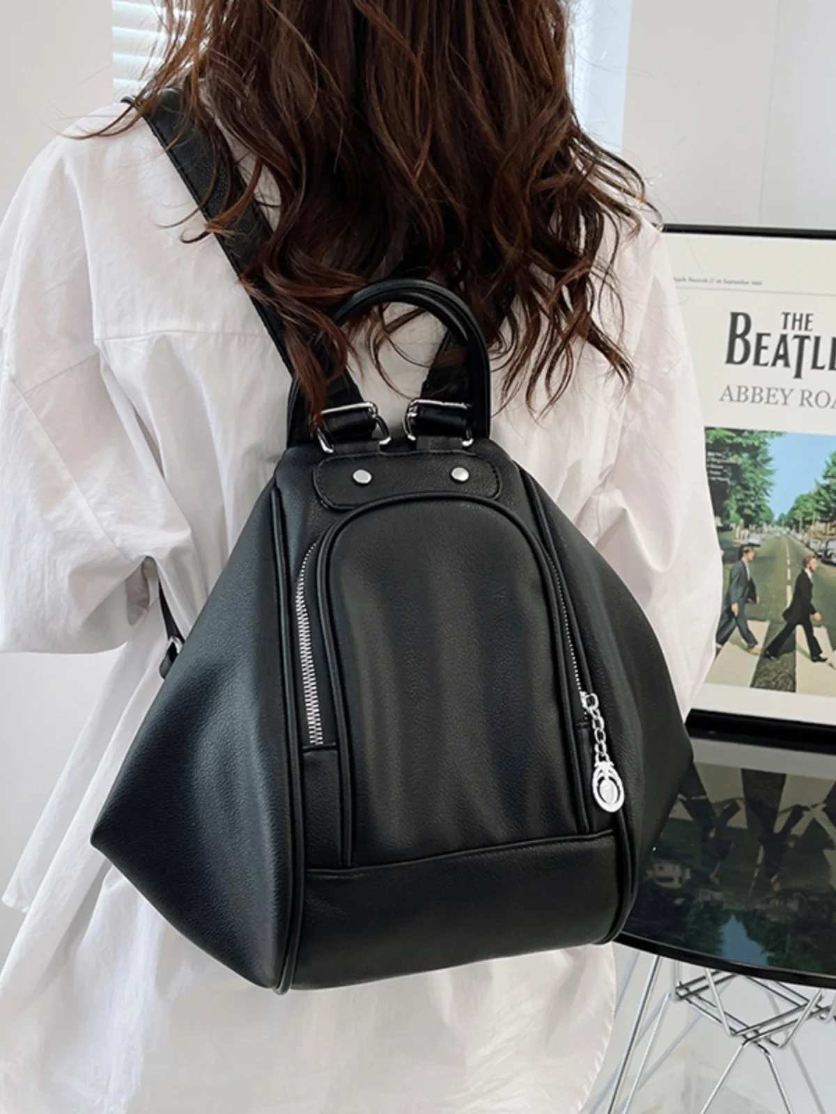Casual Travel Women's Bapa Versatile Simple Double oulder Bag Student Bookbag Soft Surface Zipper Closure Pure Color