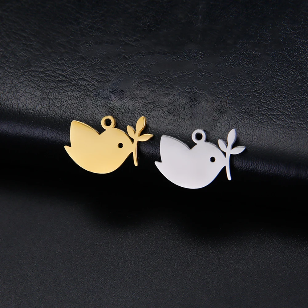 EUEAVAN 5pcs Cute Bird on Branch Stainless Steel Charms for Jewelry Making Lovely Dove Animal Charm DIY Pendants Wholesale