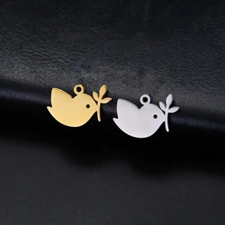 EUEAVAN 5pcs Cute Bird on Branch Stainless Steel Charms for Jewelry Making Lovely Dove Animal Charm DIY Pendants Wholesale