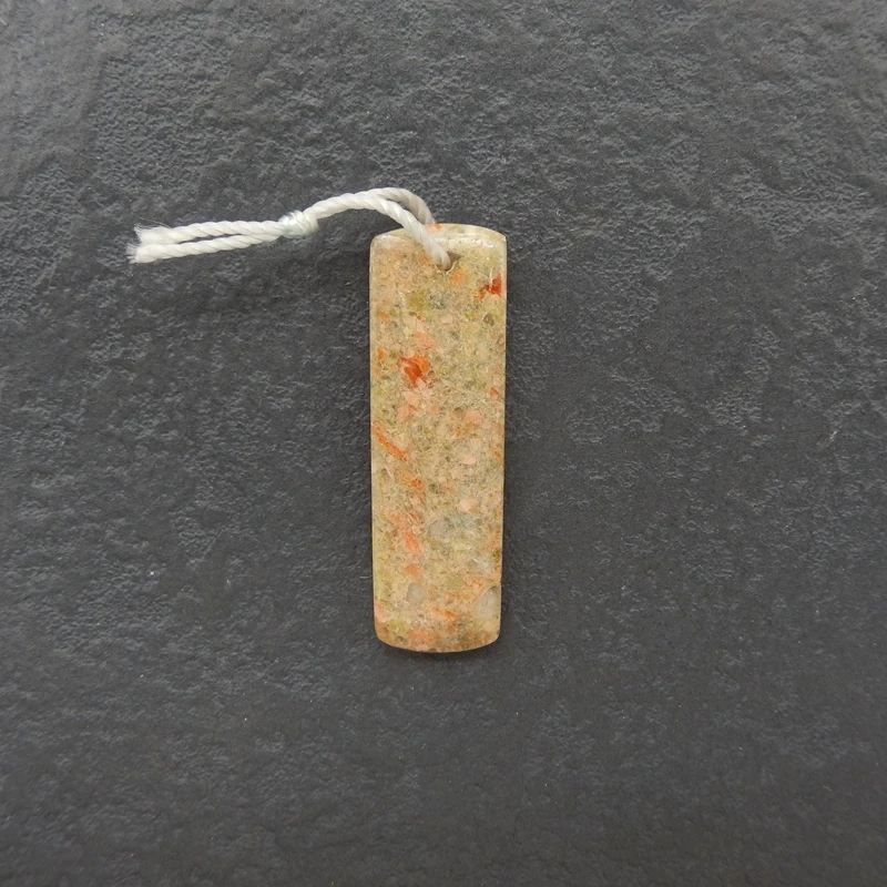 

Unakite Jasper Rectangular Pendant Polished Speckled Green Orange Gemstone Jewelry Component for Crafting 35x11x4mm-3g