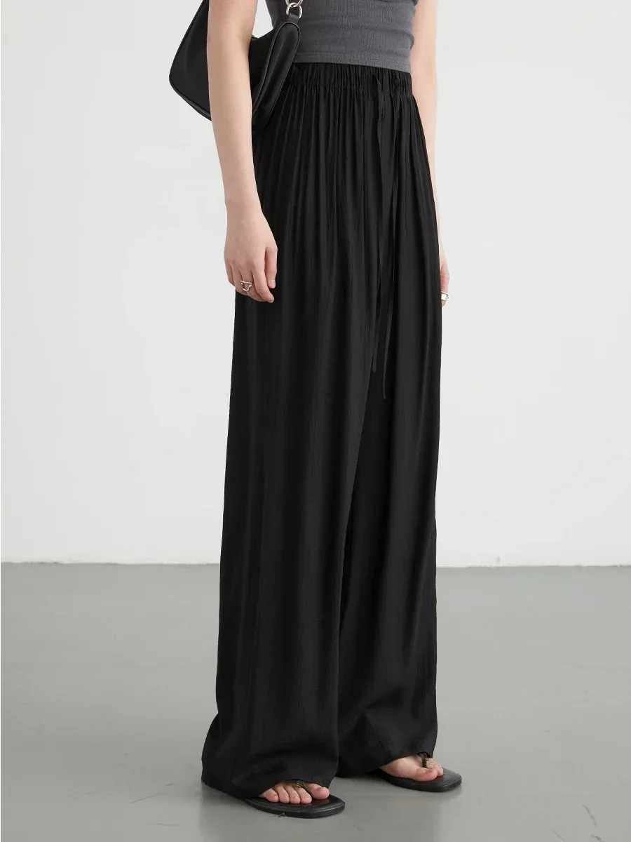 CHIC VEN Korean Women Pants High Waisted Loose Solid Textured Elastic Waist Wide Leg Casual Trousers for Woman Sport Summer 2026