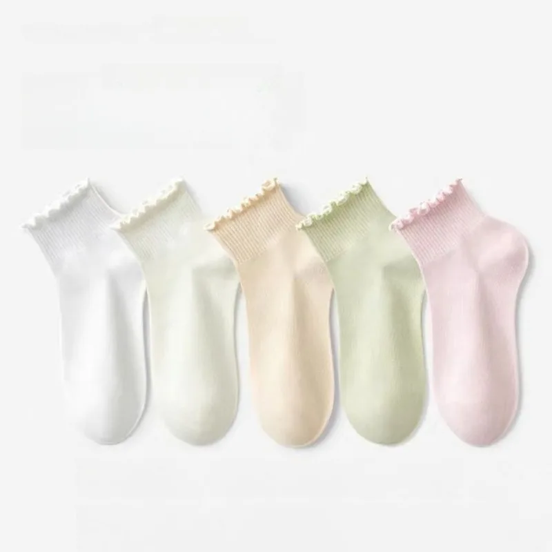 5 paires de chaussettes courtes décontractées en coton pour femmes, chaussettes Coquette respirantes, blanches, amples, vente en gros, bonneterie 2025