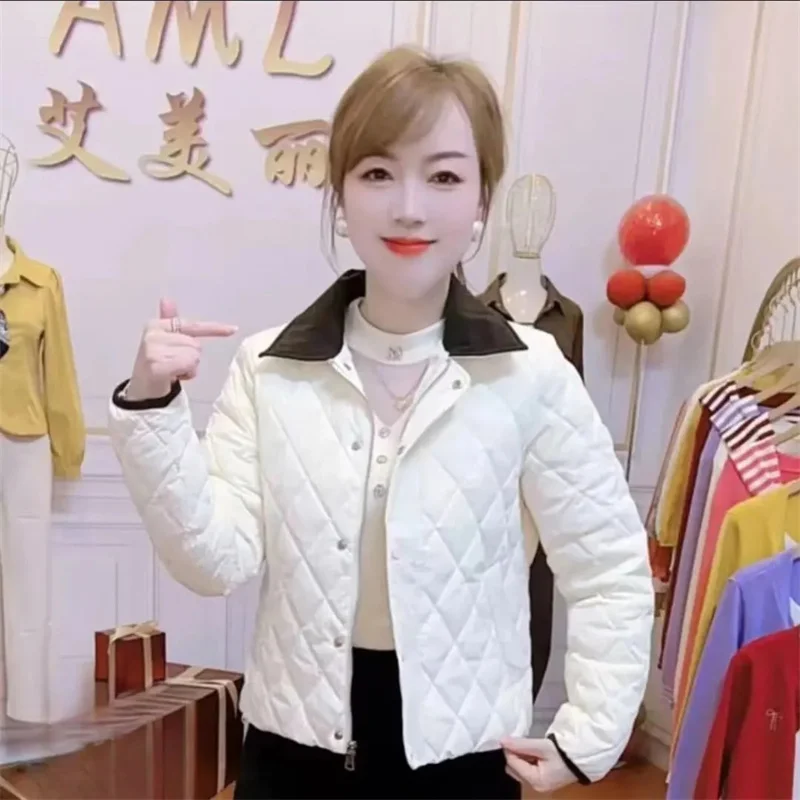 

WOMEN 2025 Autumn Winter New Short Lightweight Diamond Shaped Cotton Clothing Fashion Cotton Clothing Versatile Warm Jacket