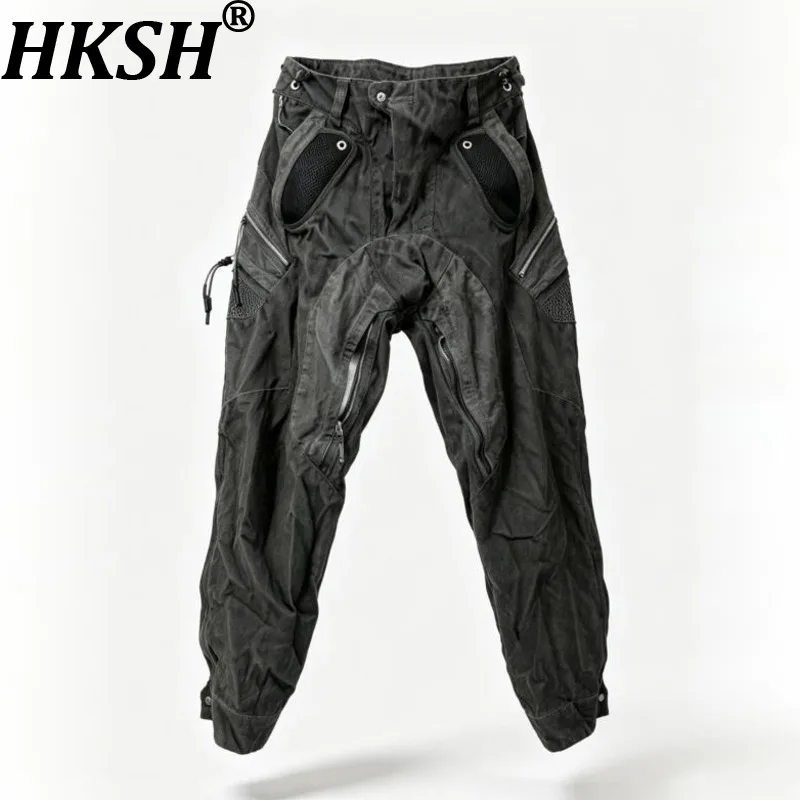 HKSH Spring Autumn New Men's Tide Chic Ins Dark Punk Zipper Three-Dimensional Adjustable Leg Casual Cargo Pants Tactical HK28571